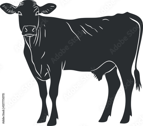 Silhouette illustration of a cow, ideal for farm and agriculture-related themes and designs.