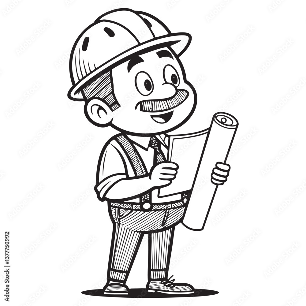 mascot architect full body cartoon character vector engraving illustration