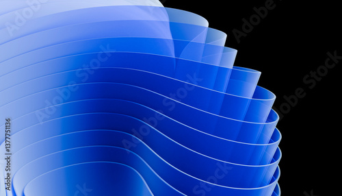 Abstract 3D render of layered blue shapes on a black background