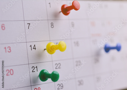 Close-up of calendar pin, Appointment, Business meeting planning, Travel planning
