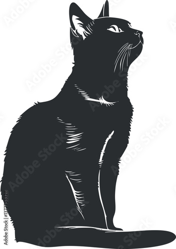 Black cat silhouette illustration with sleek lines, ideal for design and artistic projects.