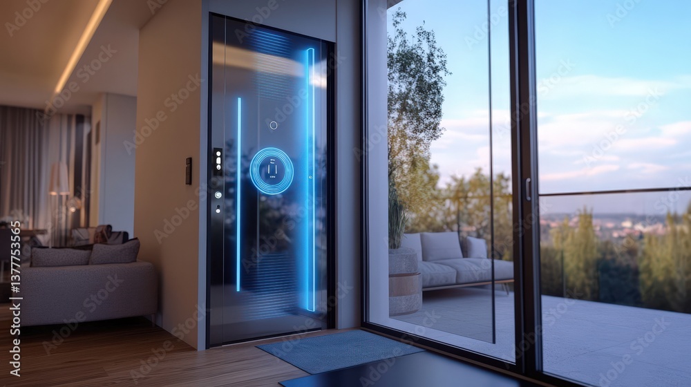 Fototapeta premium A modern residential elevator with digital interface is displayed indoors