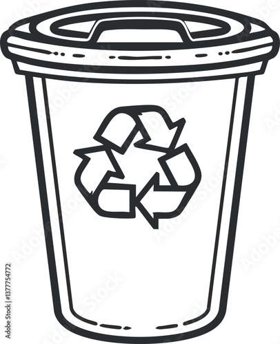 Outline illustration of a recycling bin with a recycle symbol for environmental awareness.