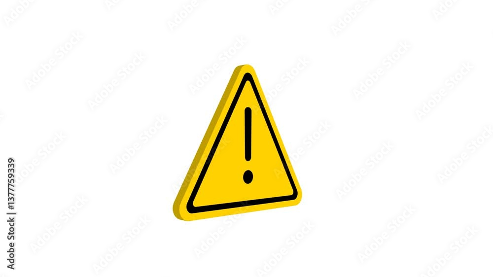animation yellow warning triangle icon. video with warning sign with exclamation mark in triangle