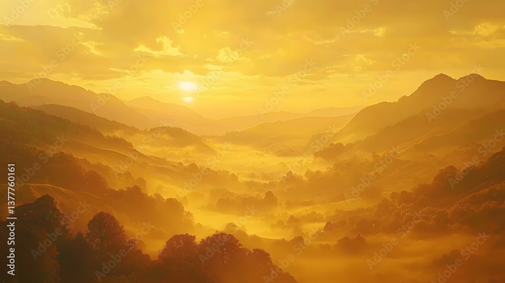 Obraz premium Breathtaking sunrise over serene valley landscape nature photography tranquil environment aerial view
