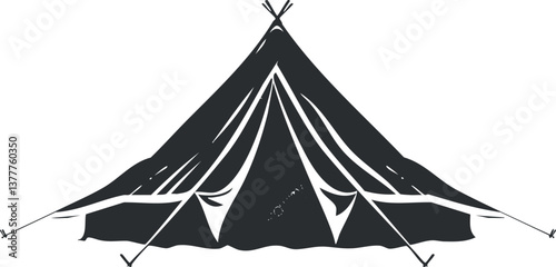 Silhouette of a traditional camping tent showcasing outdoor adventure and travel themes.