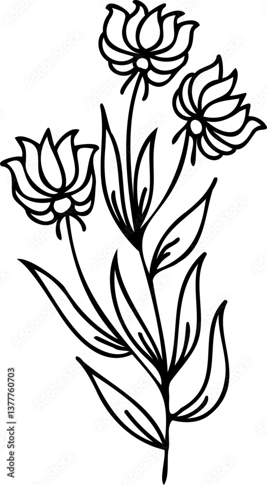 Flower botanical hand drawing simple element