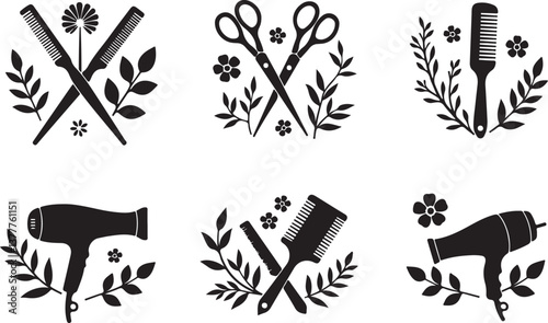  Elegant Floral Hair Stylist SVG Bundle | Barber & Salon Tools Clipart