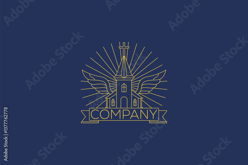 Logo design of a church, symbolizing faith, spirituality, community, and tradition, often with a simple yet elegant representation of the building or cross.

