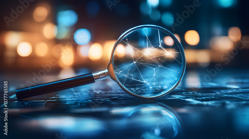 a magnifying glass revealing a network