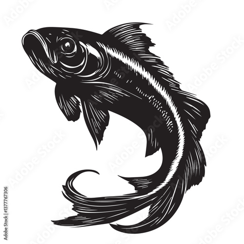 black fish image,black and white graphics,vector
