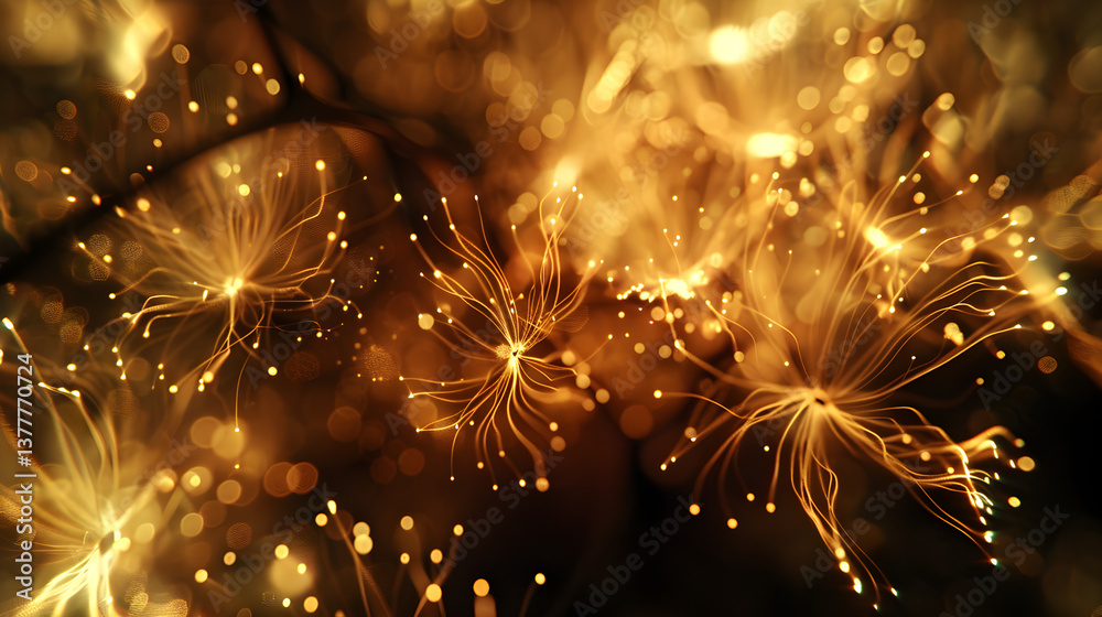 Fototapeta premium Fiery golden explosion with glowing particles, intense abstract background with warm tones, perfect for artistic digital designs and wallpapers.