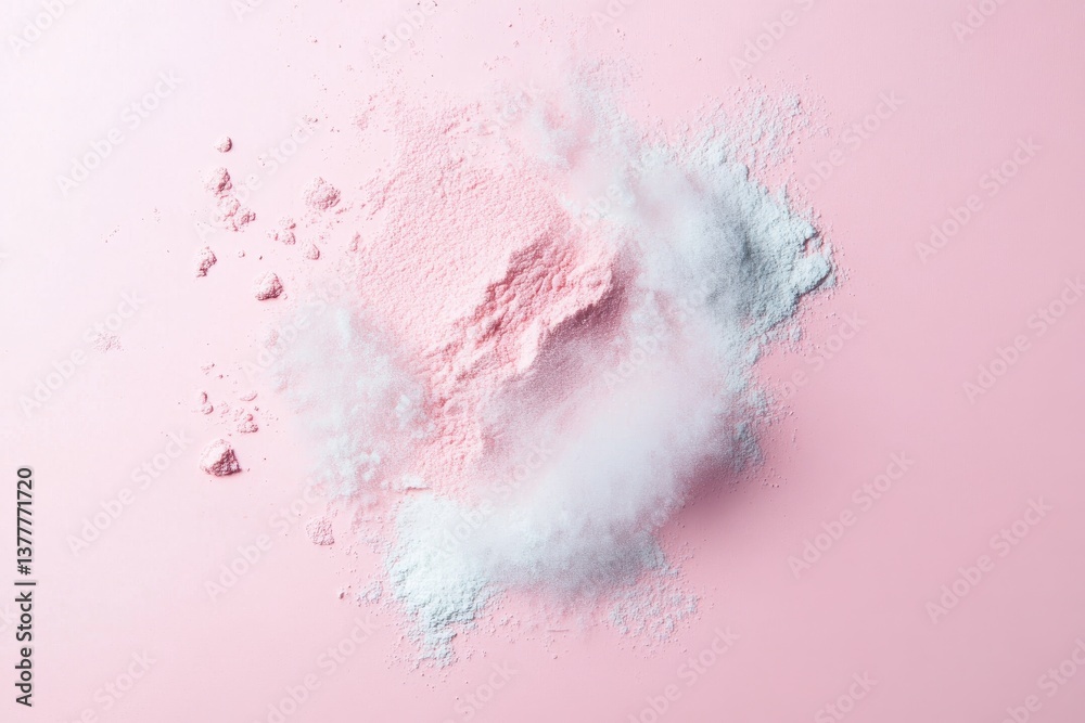 Colorful powder bursts on a pink background during artistic creative process in bright studio space Colorful powder bursts on a pink background during artistic creative process in bright studio space