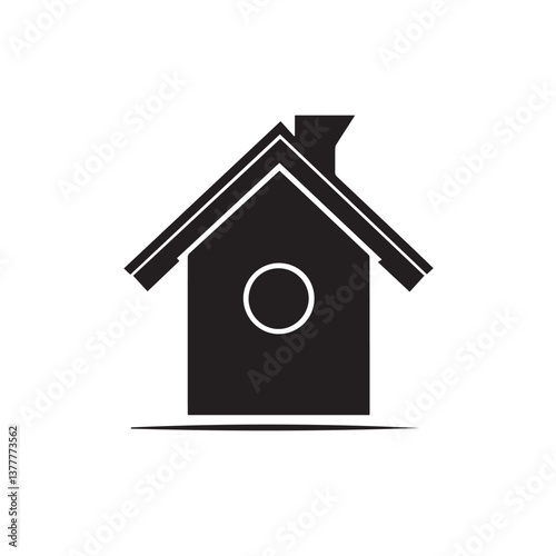 black birdhouse, black and white graphics, vector

