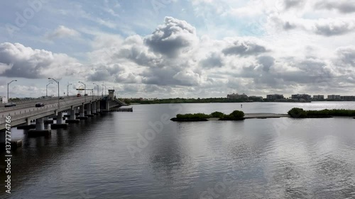 Wallpaper Mural Drone static shot facing east beside the drawbridge over the intracoastal waterway at Lake Worth Beach Florida. Torontodigital.ca