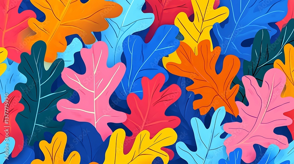 Naklejka premium Colorful Autumn Oak Leaves Pattern. (41)