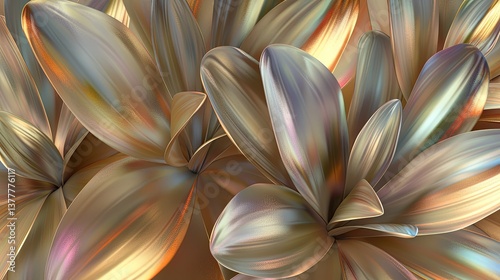 3D render of gold leaves on a golden background