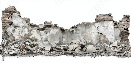 Abandoned Wall Ruins with Crumbling Bricks and Debris in a Desolate Environment Evoking Nostalgia