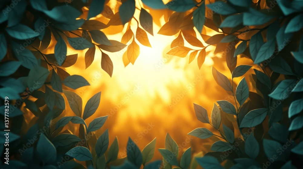 Fototapeta premium Golden Hour Sunlight Through Lush Green Leaves