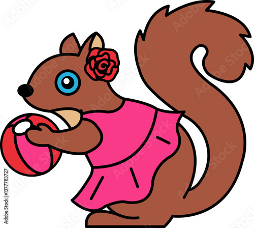 isolate illustration of Squirrel in pink dress