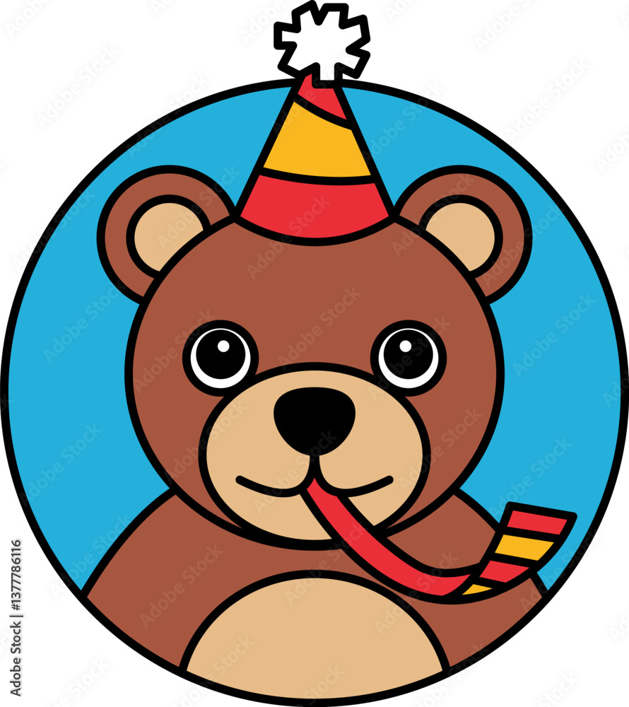 Obraz premium isolate illustration of Bear wearing a party hat