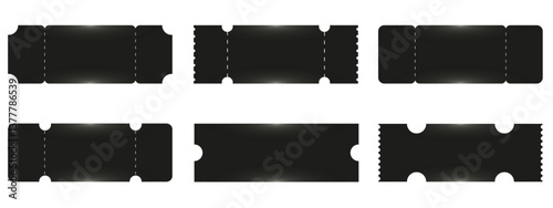 Set blank black Ticket isolated transparent background. Collection gothic Ticket with empty space for text. Vector illustration. EPS 10
