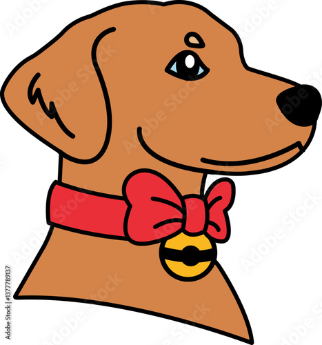 isolate illustration of Dog wearing collar and bow tie