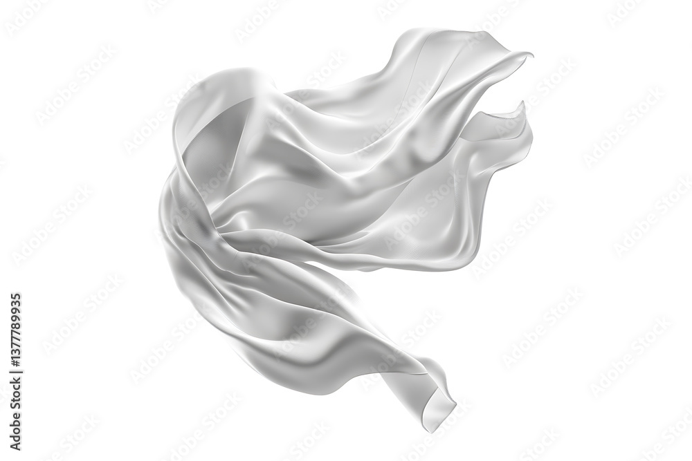 Fototapeta premium white silk satin cloth fabric floating flying isolated on white or transparent background.