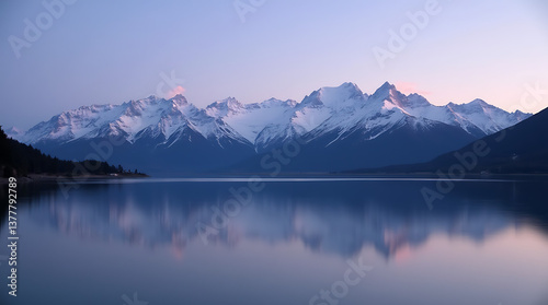 Wallpaper Mural Peaceful Lake Reflection of Snow-Capped Mountains under a Twilight Sky for Serenity Torontodigital.ca