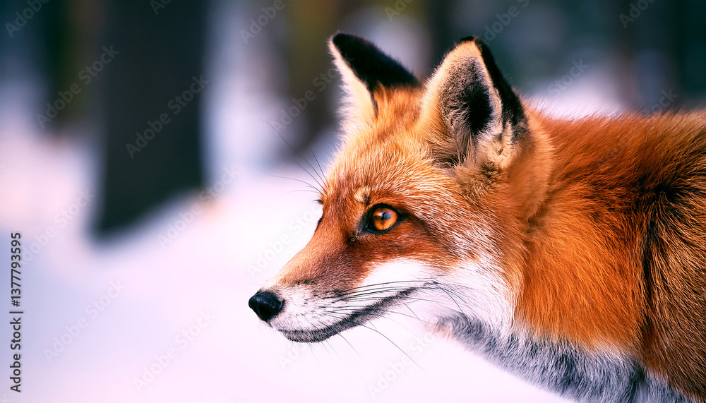 Obraz premium red fox in the wild, a beautiful red fox in a snowy winter setting, Enchanting scene of a fox in a snowy landscape, showcasing its beauty and resilience, , capturing the essence of winter wildlife