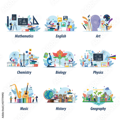 Education and school class set with miniature people