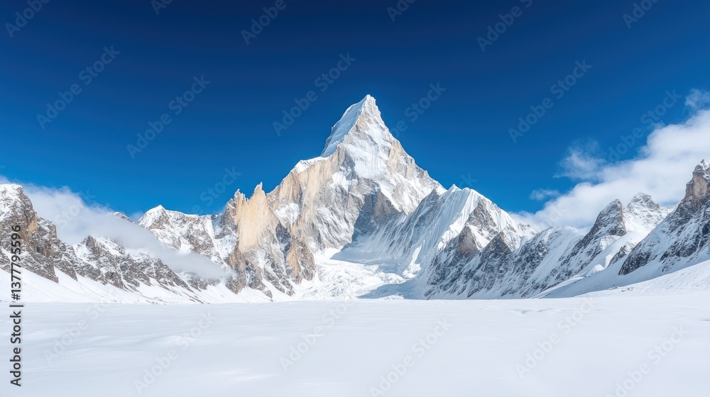 Obraz premium Snowy mountain peak under a clear blue sky