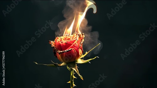 The red rose withered, burning	
