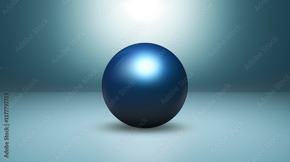 Obraz premium A single dark blue sphere sits on a light blue surface