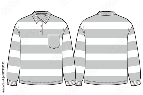 Long sleeve polo shirt all over stripe with pocket