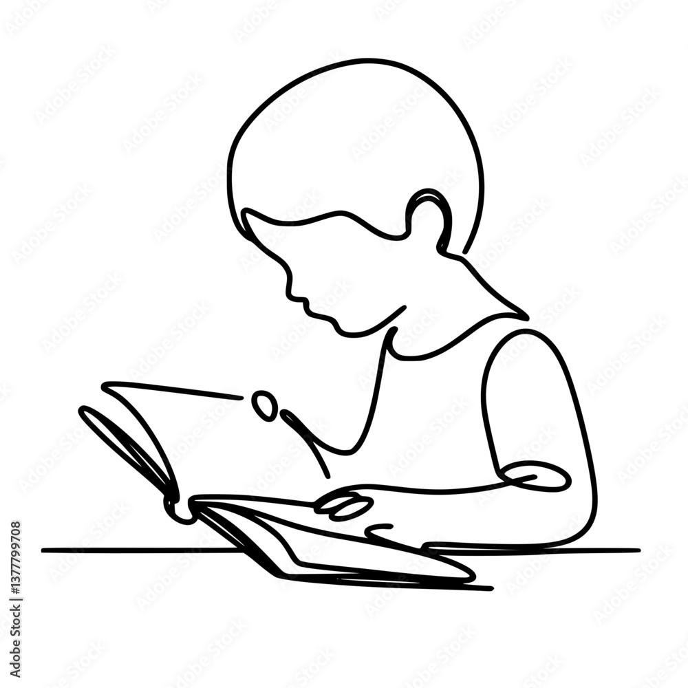 Child Reading a Book in Minimalist Line Drawing Style on a transparent background Child Reading a Book in Minimalist Line Drawing Style on a transparent background