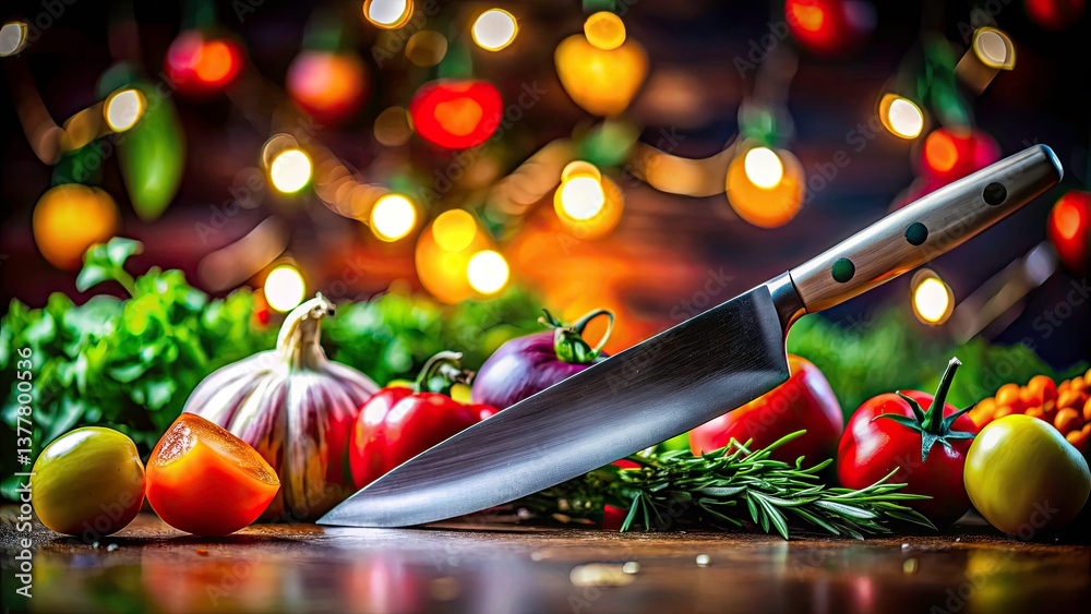 Fototapeta premium Sharp Compact Knife Blade Silhouette Food Photography - Culinary Still Life Images