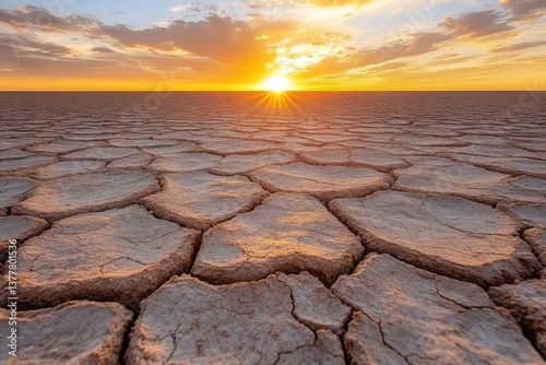 Wallpaper Mural Sunset over parched earth reveals beauty in stark, cracked landscape at dusk Torontodigital.ca