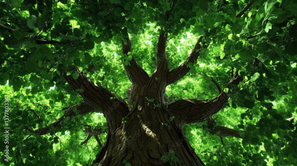 Fototapeta premium majestic tree with lush green leaves reaching skyward