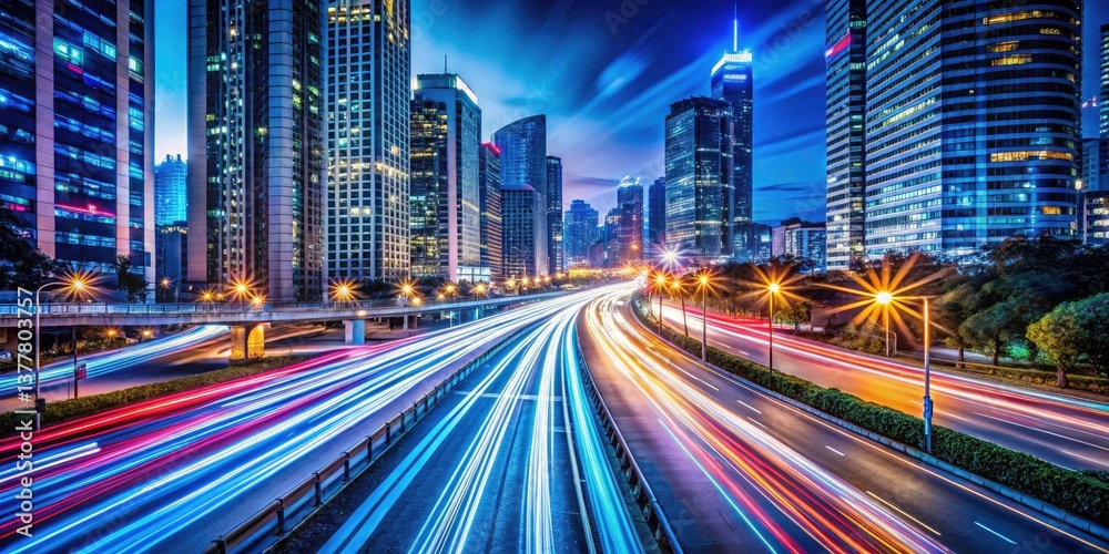Fototapeta premium Long Exposure Light Trails Cityscape Night Photography Urban Lights Abstract Blurred Motion