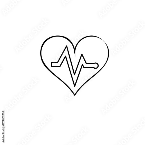 Minimalistic black heart symbol with a superimposed pulse line, representing vital health and life themes. Perfect as a conceptual representation of medical or emotional wellness and connection 