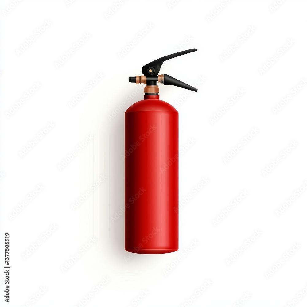 Obraz premium red fire extinguisher with visible nozzle and handle, isolated on a plain white background