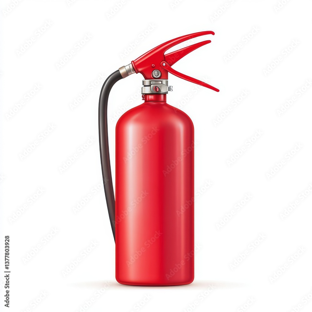 red fire extinguisher with visible nozzle and handle, isolated on a plain white background red fire extinguisher with visible nozzle and handle, isolated on a plain white background
