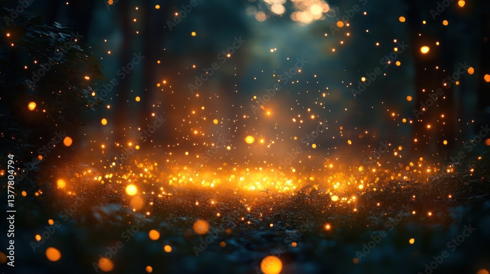 Fototapeta premium Enchanting forest floor lit by glowing sparks