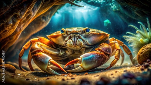 Surreal Underwater Captivity: Mud Crab & Shellfish Struggle for Breath - AI Generated Photo