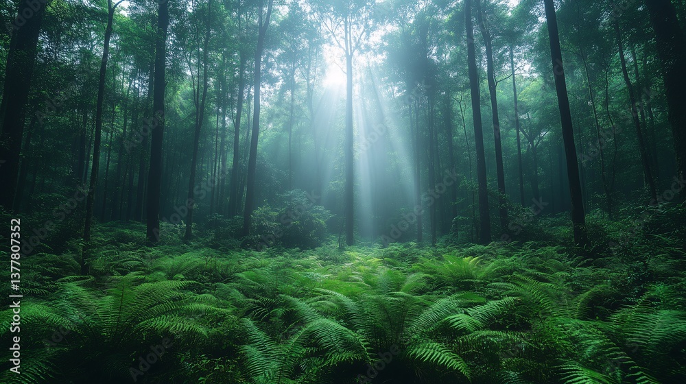 Obraz premium Sunlight Filtering Through Forest Trees