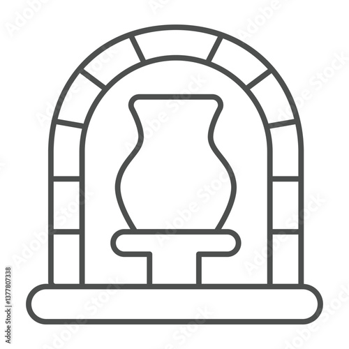 Clay jug in blast furnace thin line icon, pottery making concept. Vector graphics. Firing clay product in stove sign on white background, outline style icon for mobile or web design.