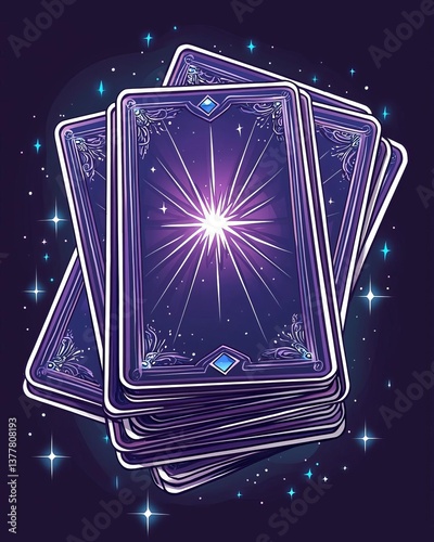 A mystical tarot card deck radiating with cosmic energy and vibrant colors.