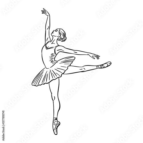 Ballet Dancer Sketch Silhouette, Vector, Icon, Logo, White Background.