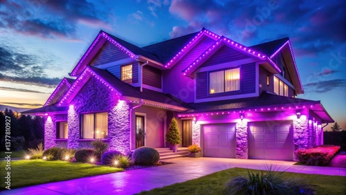 Modern House Neon Purple LED Lights Night Holiday Decoration Exterior Lighting Design